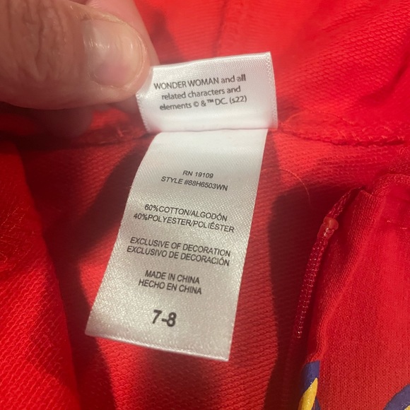 DC Wonder Woman Hooded Zip Sweatshirt, Girls 7-8, NWOT - Picture 4 of 6